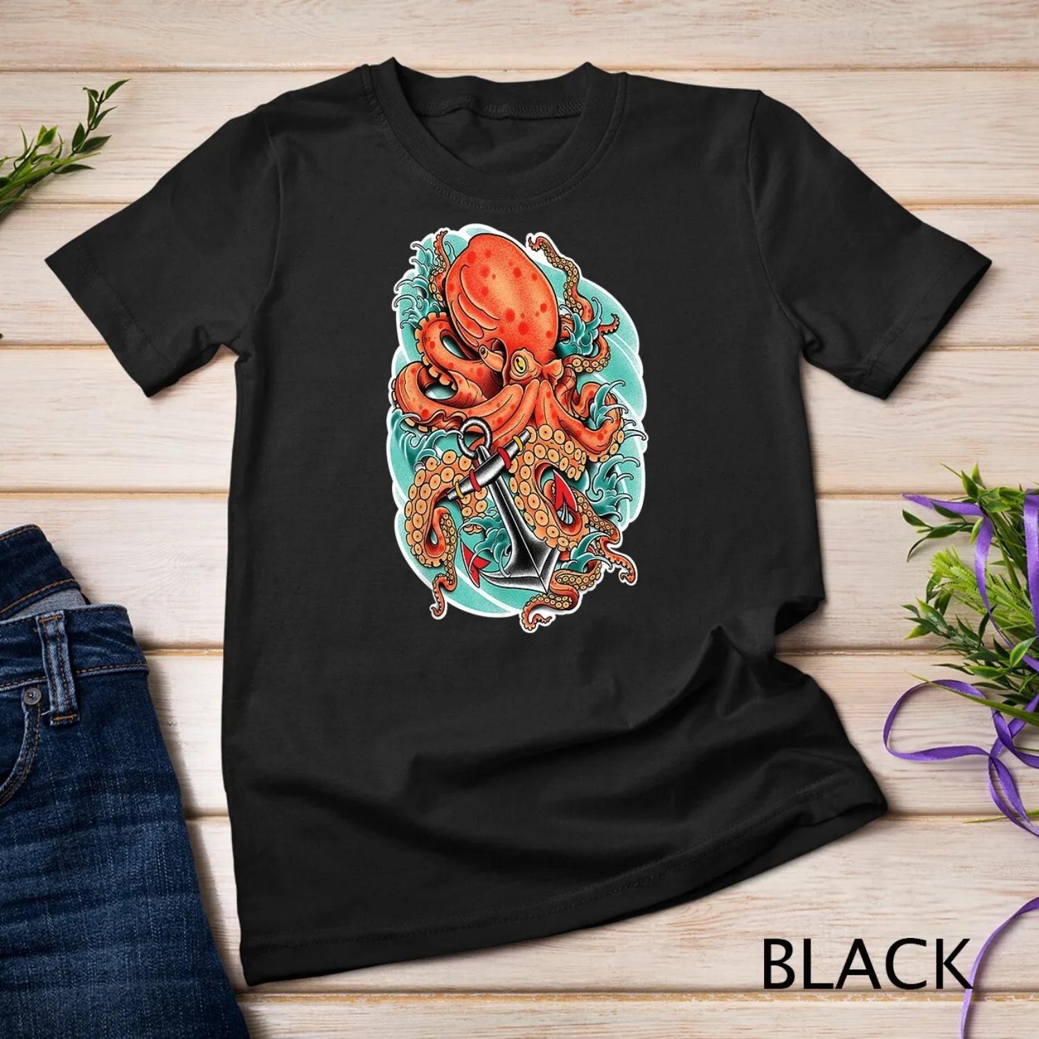 Octopus and Anchor Nautical Tattoo T shirt S