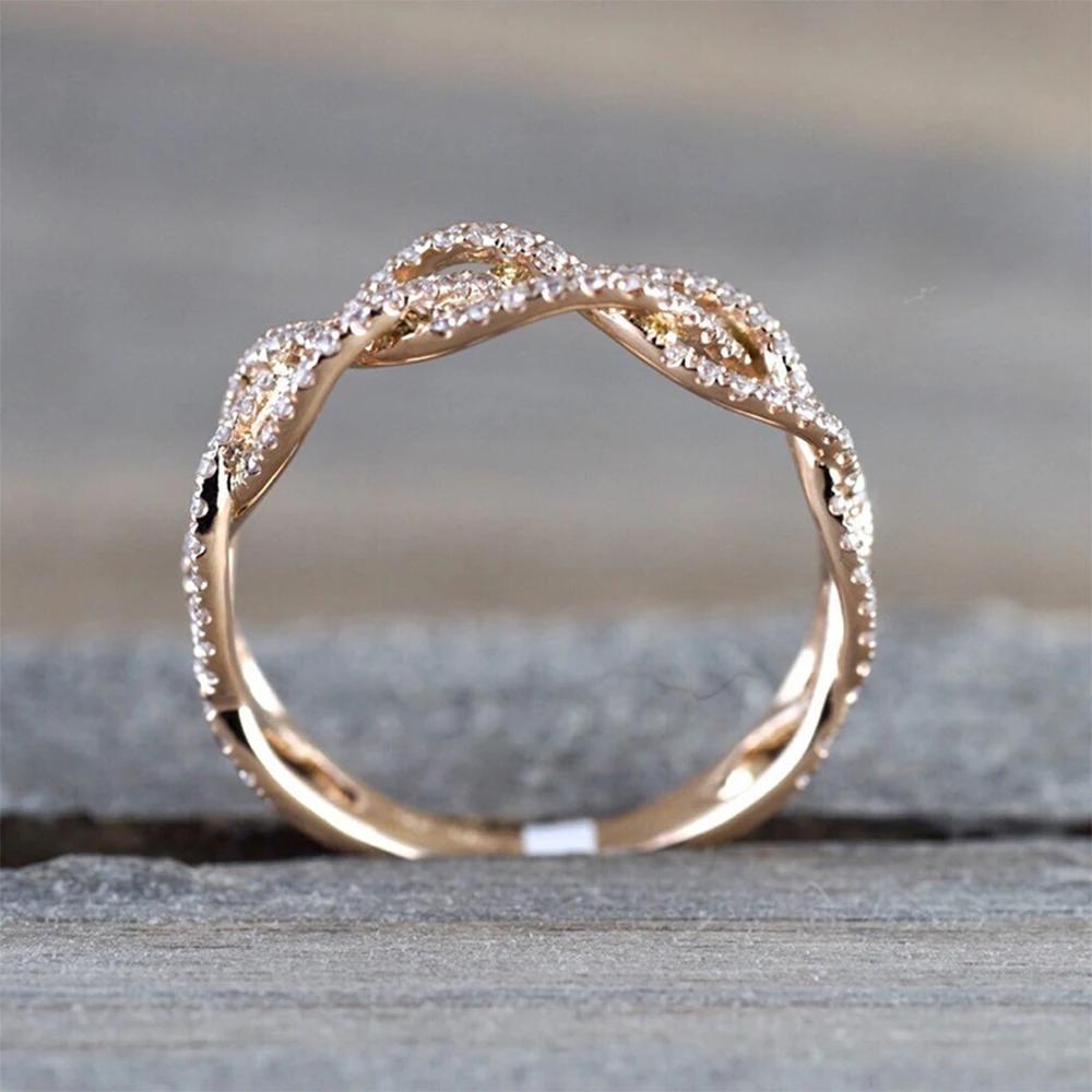 Milangirl Nuovo Anello Geometrico a Spirale con Zirconi Moda Donna Lusso Design Intagliato Anello per Matrimonio Festa