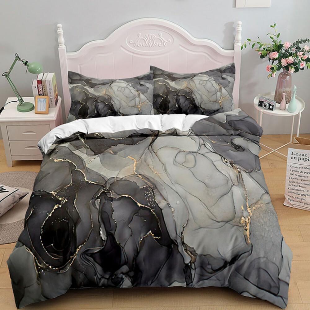 Luxury Black Marble Bedding Set 3D Duvet Cover Set Single Double Twin King Size Teens Adults Bedclothes Soft Polyester Bed Linen
