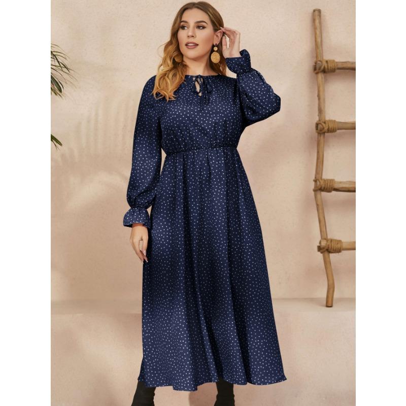 Lente en herfst plus size damesjurken Polka Dot losse lange mouw jurk