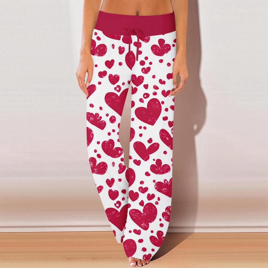 Womens Pajama Pants Sleepwear Casual Drawstring Elastic Waist Pants Comfy Straight Yoga Loose Trousers