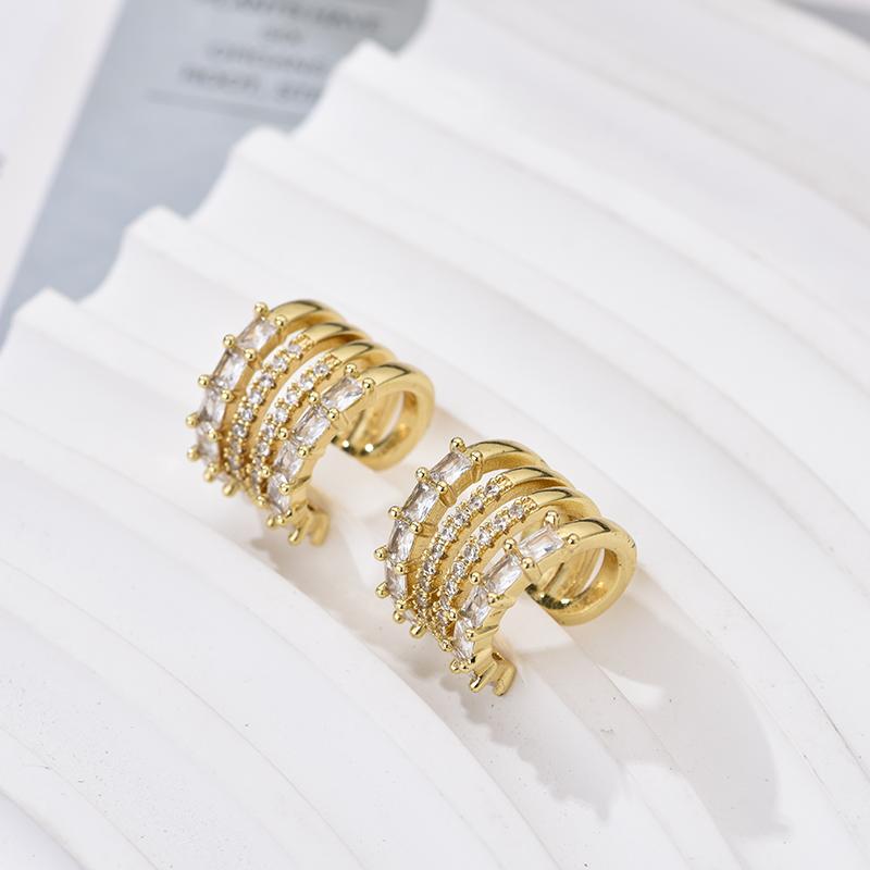 Fashion Layered C Shape Ear Clip Earrings Woman Cartilage Fake Piercings Ear Cuff Zircon Geometric Jewelry Gold Silver Color