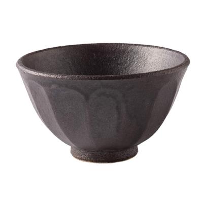 Rice Bowl, Japanese Tableware, Beveled Rice Bowl, Black Mino Ware, Made In Japan 40322