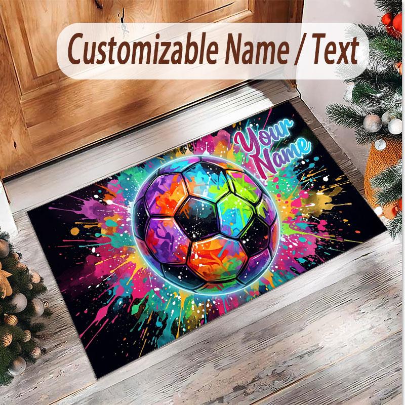 Alfombra de Terciopelo de Cristal Suave con Temática de Fútbol Impresión Personalizada de Nombre y Texto Alfombra de Suelo Antideslizante para Dormitorio Sala de Estar
