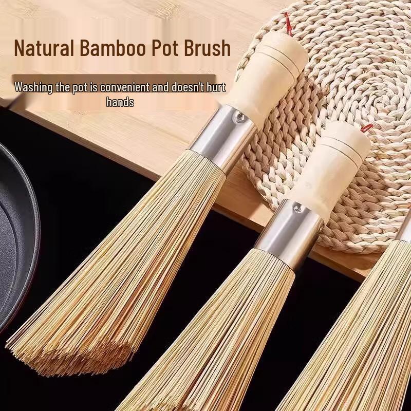 Traditional Bamboo Pot Brush with Wooden Handle
