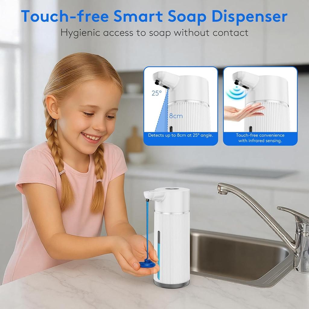 2025 Upgrade Automatic Soap Dispenser Touchless, 14.2oz/420ml Dish Hand Soap Dispenser for Bathroom and Kitchen, 4 Adjustable Volume, USB
