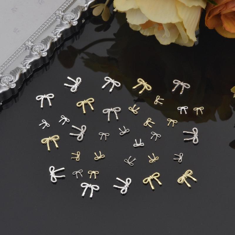 Oro Argento Fiori Accessori Manicure Unghie Unghie Gioielli Nail Art Fiocco Decorazioni Unghie Punte per Nail Art 3D