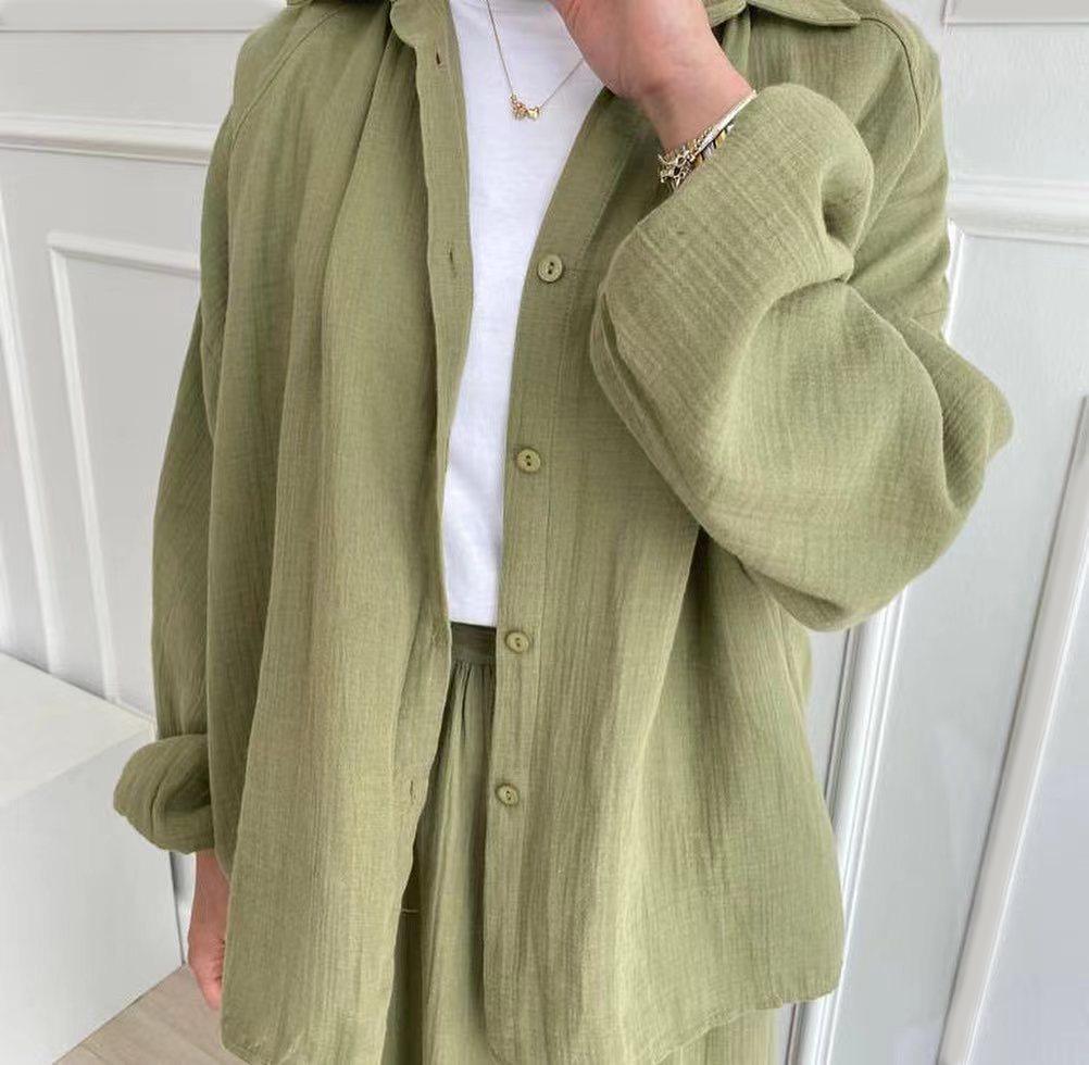 In-Stock Summer Fashion: Women's Crinkled Puff Sleeve Long Sleeve Muslim Apparel Skirt Set