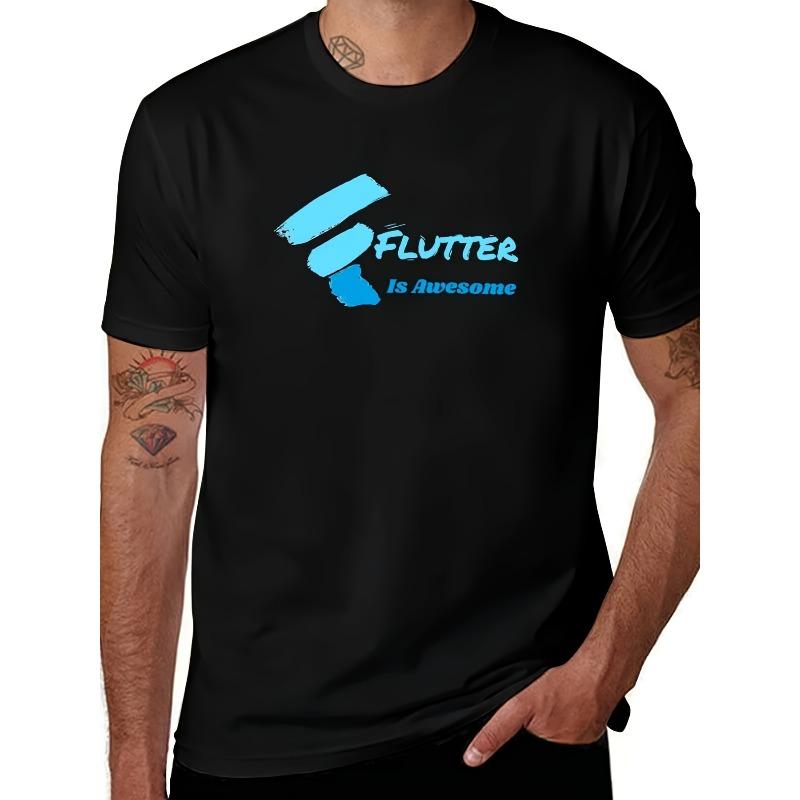 European sizes Men s Flutter Framework & Dart Programming T-Shirt - Flutter Logo & Dart Lettering Print S чёрный