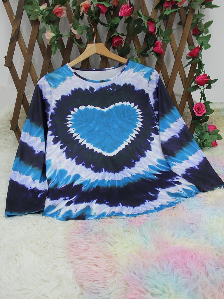 Women's Plus Size Heart Print Long Sleeve Top - Elegant Round Neck for Autumn/Winter
