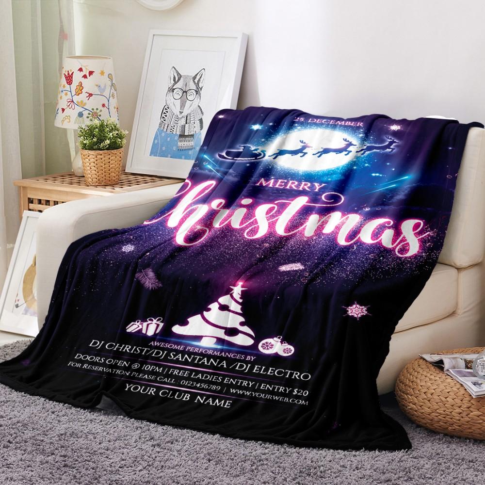 Merry Christmas Flannel Blanket 3D Print Cartoon Happy New Year Soft Blanket for Bedroom Fashion Throw Blanket Party Blanket