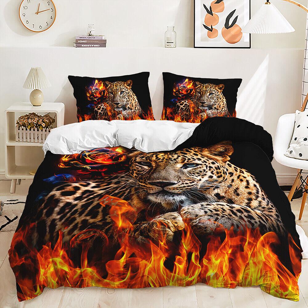 Floral Animals Big Cats Lion Tiger Leopard Animal Print Duvet Quilt Cover Set