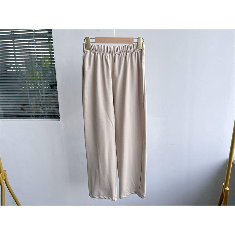 

Plaid! Spring and Summer Thin Pants Elastic Waist High Elasticity Easiest for Match Casual Pure Color Loose Thin and Comfortable Straight-leg C7 Apricot color M