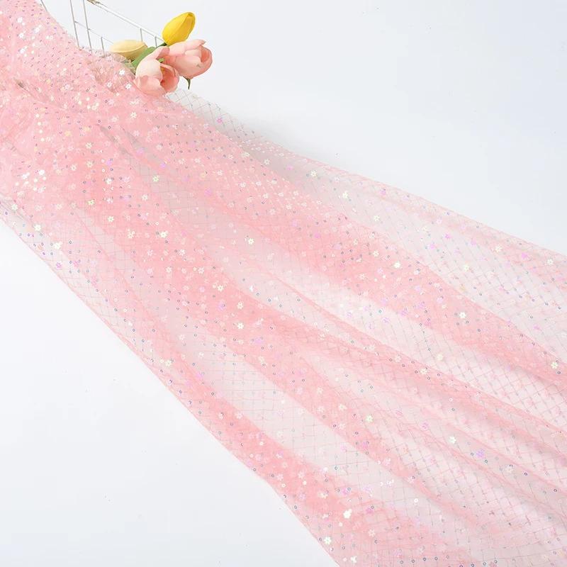 Diamond Grid Sequin Mesh Fabric for Wedding Dress Headwear Decoration Fabrics By The Meter Diy Sewing Material Cloth