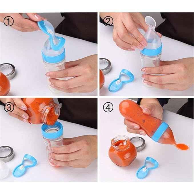 Pack of 2 Baby Spoon Bottle – Soft Silicone Feeding Bottle with Spoon for Easy Feeding