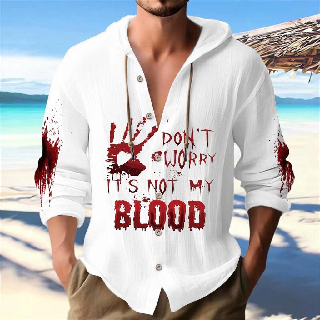 Halloween Printed Men's Shirt, Hooded Long-sleeved Hooded Jacket