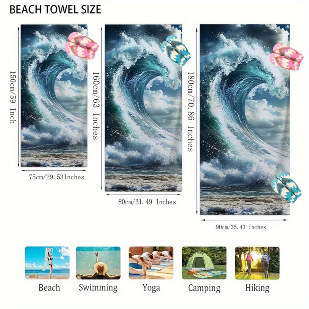 1pc Dynamic Wave Beach Towel - Quick-Dry Absorbent 230gsm Polyester, Modern Oceanic Design for Summer Travel, Pool, Beach & Outd