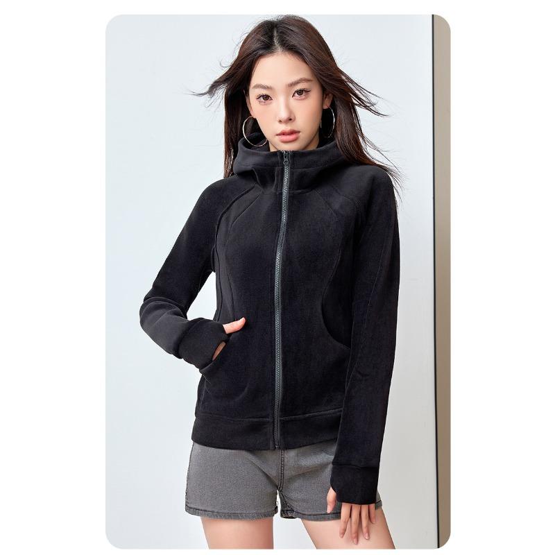 Lu schmal geschnittener Windbreaker Pullover Kapuzenpullover Damen Herbst und Winter beidseitiger Samt Reißverschluss Hoodie