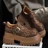 2025 Damen Plateau Loafer Schuhe Leopardenmuster Strass Koreanischer Stil Frühling und Herbst Dicke Sohle Höhenerhöhungsschuhe