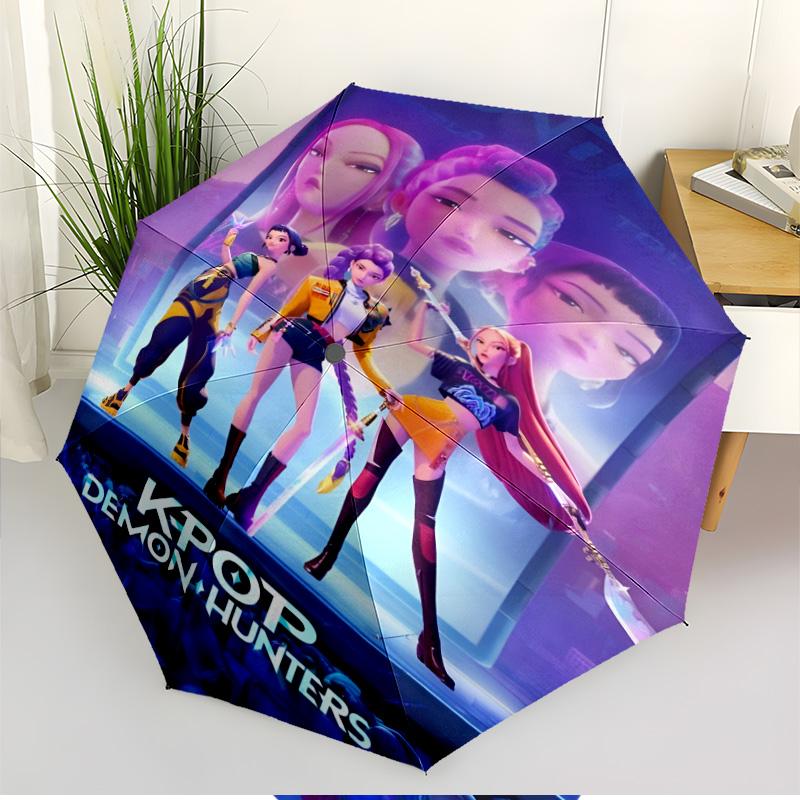 KPop Demon Hunters Print Automatic Open Close Umbrella, Portable Foldable Umbrella, for Outdoor Commute Camping Trip, Ideal Birthday Gift