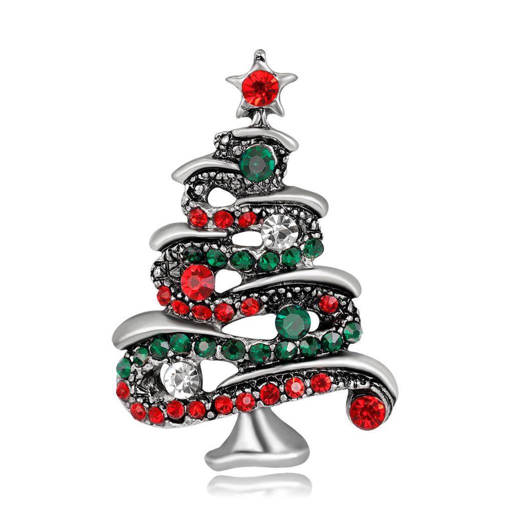 Crystal Christmas Brooch Vintage Rhinestone Tree Brooch Lapel Pins Jewelry Gift for Women Girls