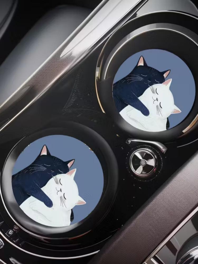 2PCS Flower Cat Car Cup Mat Stand Anti Slip Mat Bottle Stand Cup Mat Car Interior Anti Slip Cup Stand