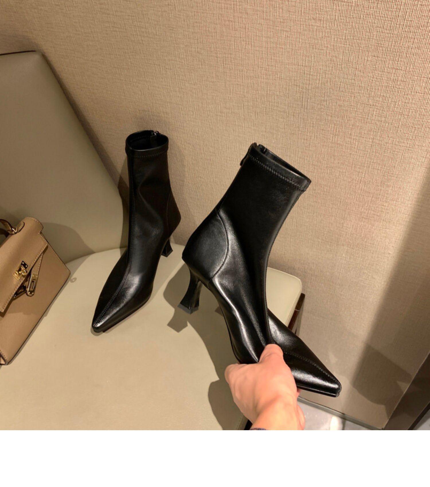 

2024 new niche design short boots autumn elastic thin boots fashion versatile pointed thin heel women s boots 39 чорний