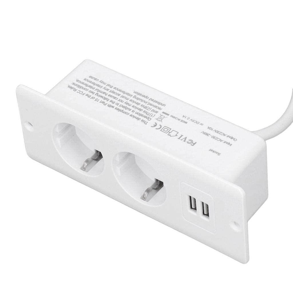 Embedded Power Outlet 2 USB 2  10A Ports Recessed Desk Socket In Desk Power Hub with 1.5m Cable