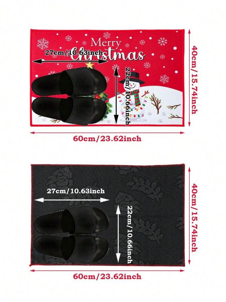 VIKAMA Christmas Crystal Velvet Floor Mat Washable Entry Welcome Door Mat Kitchen Living Room Carpet Home Christmas Decoration