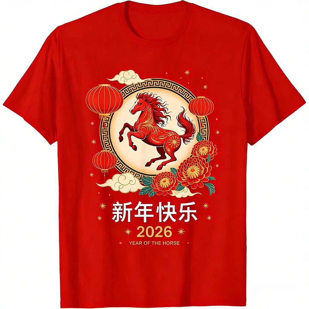 2026 Year of The Horse Women TShirt Chinese New Year Red Horse Graphic Tshirt Chinese New Year Casual Short Sleeve Clothing
