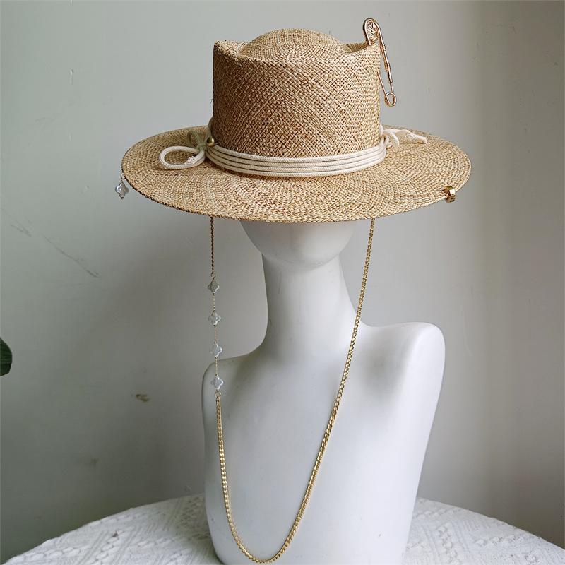 Chain Punk Straw Hat 2023 New Sun Hat Gold Chain Accessories Jazz Hip Hop Summer Hat Punk Style Beach Hat Church Hat