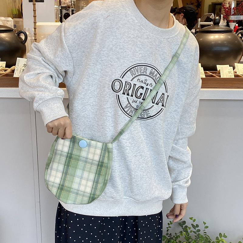 

Portable Vintage Check Crossbody Bag Cute Sweet Shoulder Bag Cloth Handbag Girls