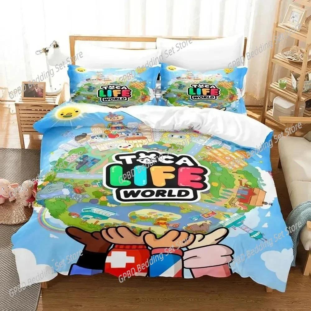 Carton Game Toca Life World Beding Set Bedrom Soft Modern Bedspreads Comefortable Children Kids Soft Duvet Cover Comfortable Quilt Cover And Pilowcase