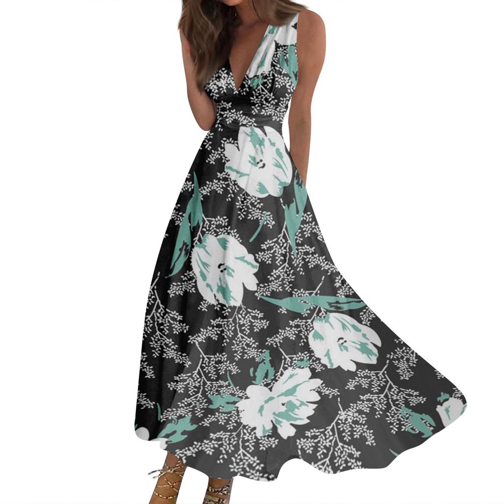 Women's Long Dress Dress Casual Dress Swing Dress A Line Dress Floral Fashion Streetwear Outdoor Daily Date Print Sleeveless V Neck Dress