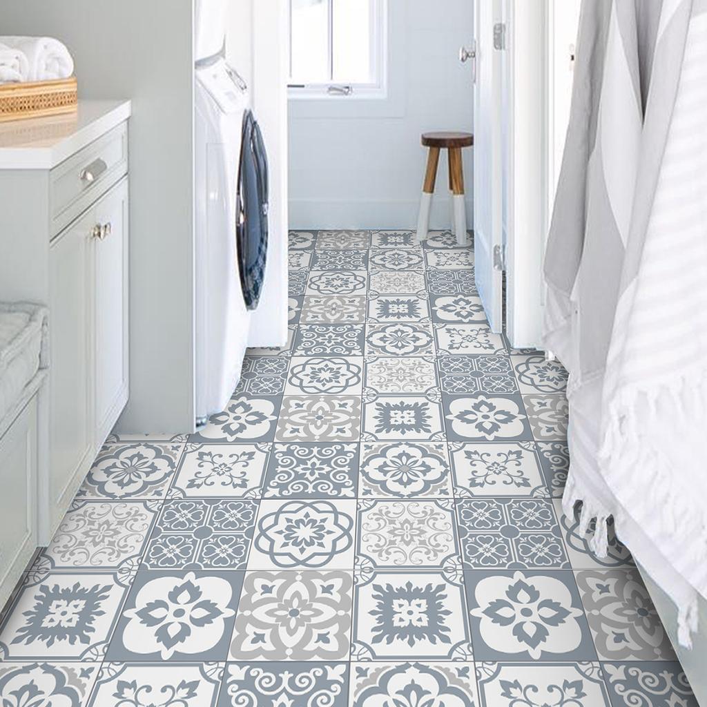 Mediterranean Wind Thickened Living Room Wear-Resistant Retro Pvc Floor Sticker Matte Floor Tile Self-Adhesive Bathroom Wall Sticker