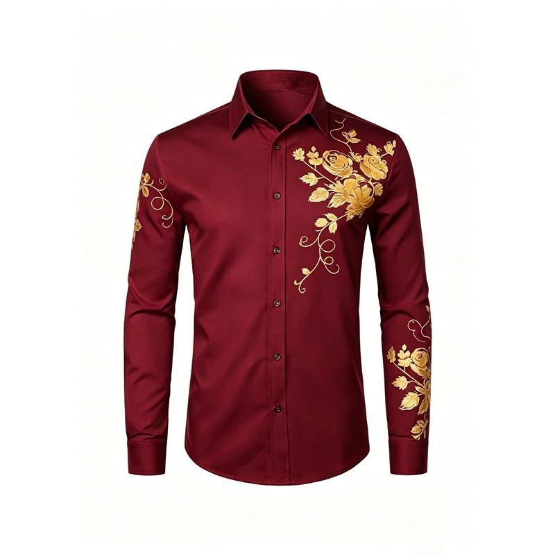 Camicia da uomo casual business a maniche lunghe con stampa floreale elastica