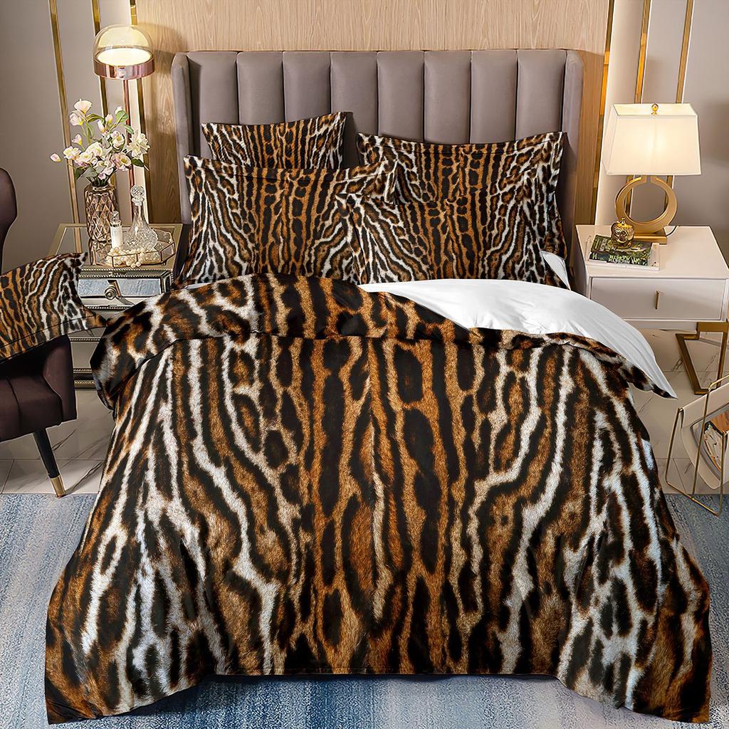 3D Printed Leopard Print Three-Piece Set Bedding Polished Duvet Cover