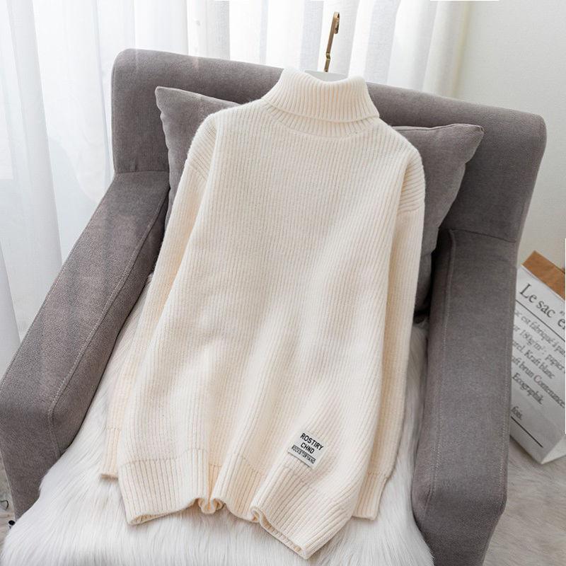 Líný a sladký svetr s vysokým výstřihem pro ženy Svetr podzim a zima 2023 Volné svrchní oblečení Pletený svetr Dámské topy