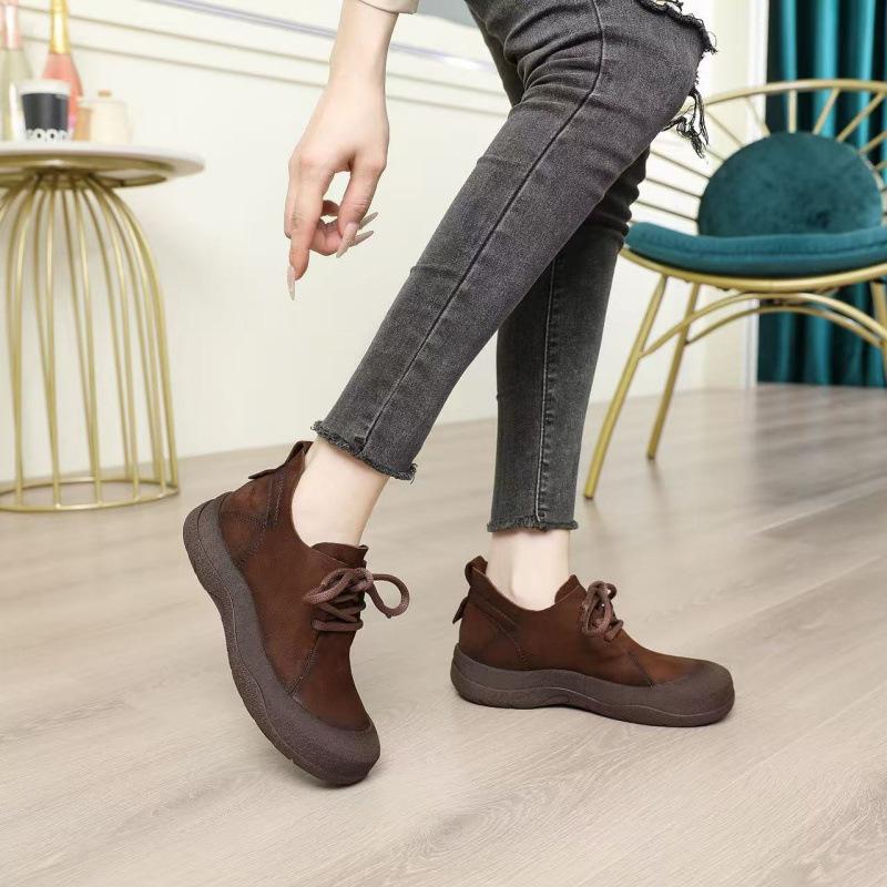 

Винтажные коричневые ботильоны 2025 года: Мягкая подошва, Натуральная кожа, Женский стиль Мартин на толстой подошве 40 темно-коричневого