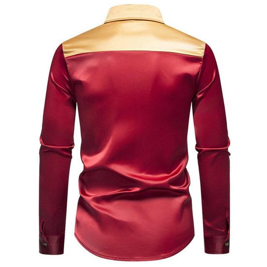 Men Shirt Lapel Long Sleeve Satiny Individual Color-Blocking Design Shirt Tops Buttons Placket Shirt Daily Vacation Street Work Clothes