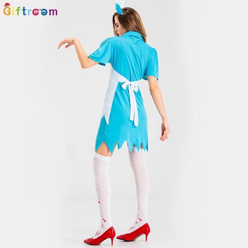 Halloween Adult Dress Horror Bloody Maid Apron Witch Dress Stage Performance Costume