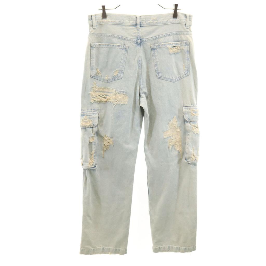 unused ZARA Vintage processed denim cargo pants 42 Ice blue Jeans Crush Women Used