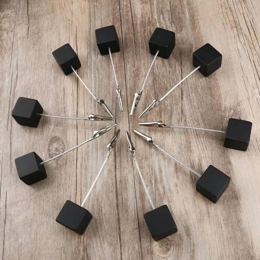 12PCS Card Holder Cube Pine Decorative Table Number Stand Memo Clip Holder for Bedside Decoration