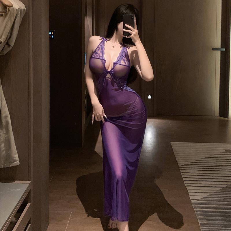 Plus Size 1275 Seductive Lace Mesh Cleavage-Revealing Nightgown