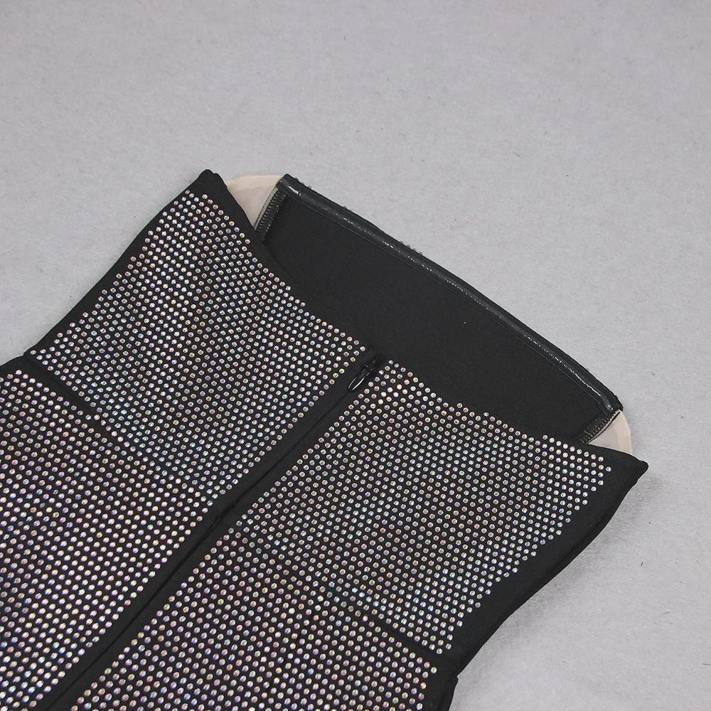 2023 Sexy Tube Top Backless Mesh Splicing Rhinestone Bandage Dress