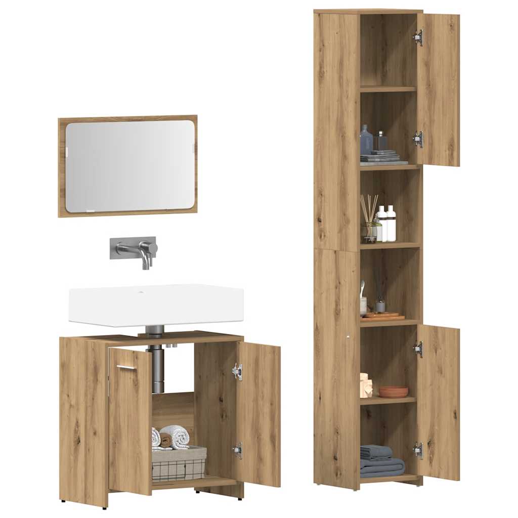 vidaXL 3-tlg. Badmöbel-Set Artisan-Eiche Holzwerkstoff