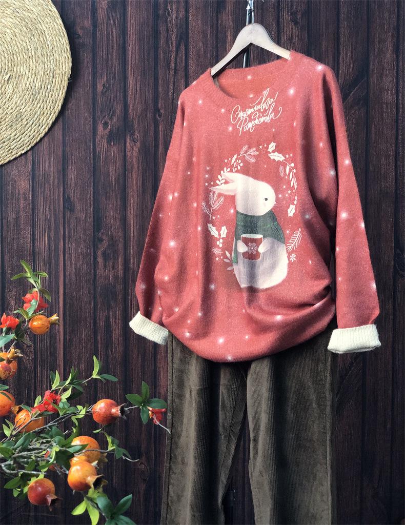 Women's Mink Cashmere Loose Fit Pullover: 2025 Autumn Round Neck Long Sleeve Sweater