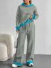 Striped European And American Autumn Casual Geometric Figure Long-Sleeved Suit Women'S Hooded Sweater Trousers Two-Piece Set