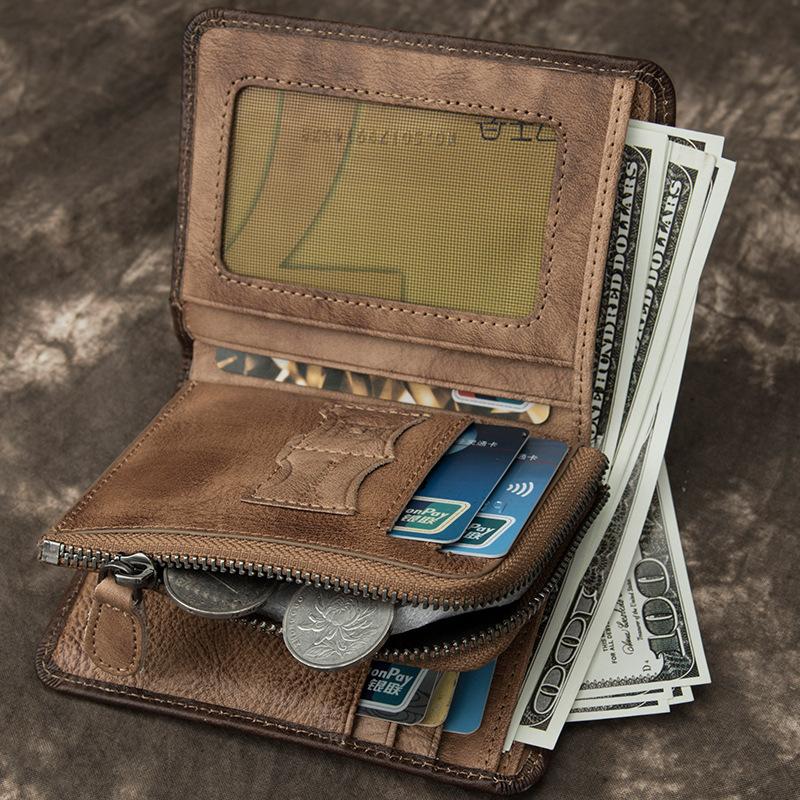 Men's European and American Wallet Short Leather Cowhide Vertical Wallet Driver's License Multifunctional Retro Men's Card Bag Integrated