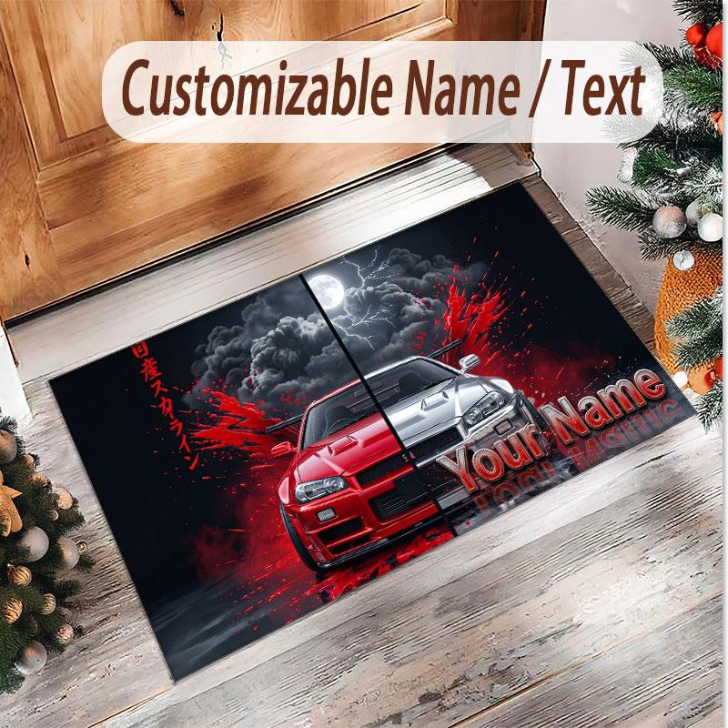 Car Racing Theme Soft Crystal Velvet Rug Custom Name & Text Print Non Slip Floor Rug for Bedroom Living Room